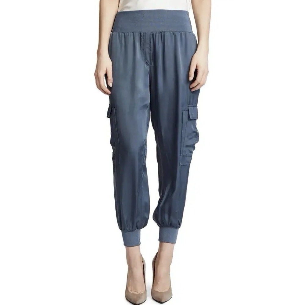 Cinq A Sept Satin Cargo Giles Pant Women L Cupro Breathable Blue Casual Crop